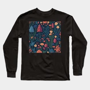 pine trees and flowers pattern Long Sleeve T-Shirt